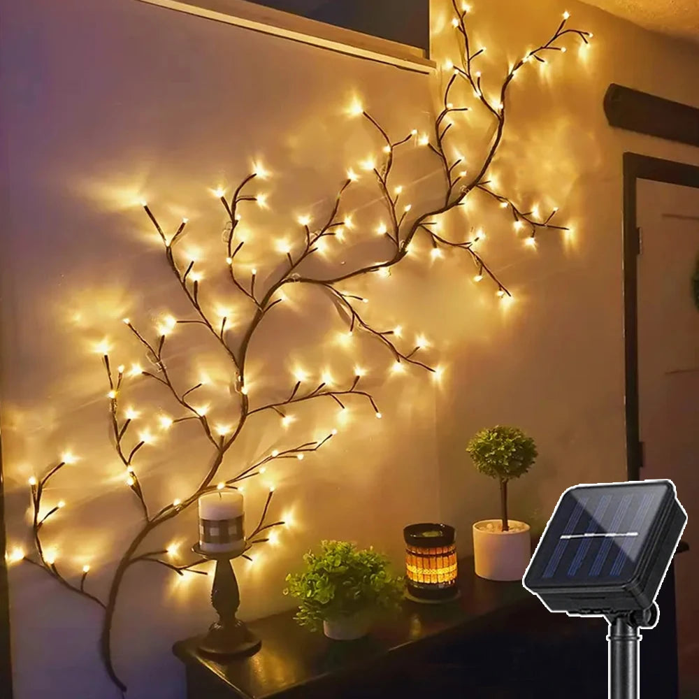 1PCS 72LED/96LED Tree Branch Lamp USB Powered DIY Festive Tree Vine Light for Home Decoration Solar Powered Willow Vine Lights