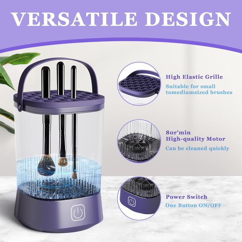 Electric Makeup Brush Cleaner Machine, Automatic Spinning Make up Brush Cleaner with 1200 Mah Rechargeable Battery, Portable Cosmetic Brush Cleaner Dryer Tool for All Size Makeup Brush (Purple) Compact Lightweight Flawless Cleansing