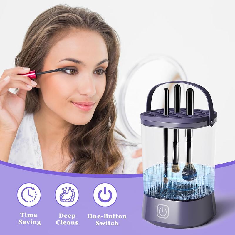 Electric Makeup Brush Cleaner Machine, Automatic Spinning Make up Brush Cleaner with 1200 Mah Rechargeable Battery, Portable Cosmetic Brush Cleaner Dryer Tool for All Size Makeup Brush (Purple) Compact Lightweight Flawless Cleansing