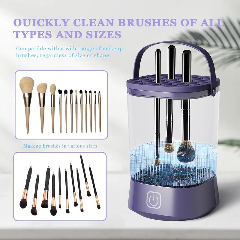 Electric Makeup Brush Cleaner Machine, Automatic Spinning Make up Brush Cleaner with 1200 Mah Rechargeable Battery, Portable Cosmetic Brush Cleaner Dryer Tool for All Size Makeup Brush (Purple) Compact Lightweight Flawless Cleansing