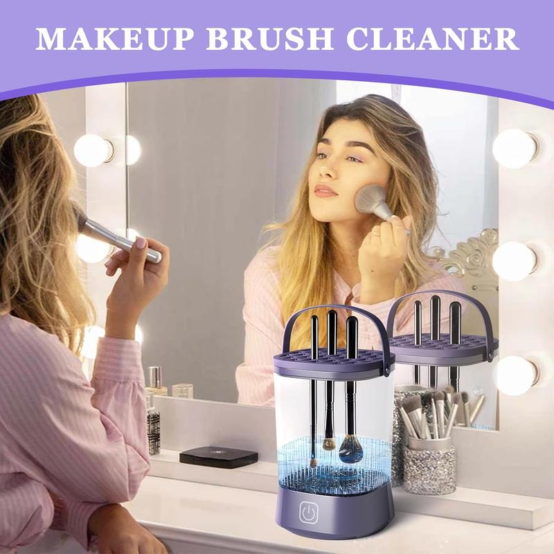 Electric Makeup Brush Cleaner Machine, Automatic Spinning Make up Brush Cleaner with 1200 Mah Rechargeable Battery, Portable Cosmetic Brush Cleaner Dryer Tool for All Size Makeup Brush (Purple) Compact Lightweight Flawless Cleansing