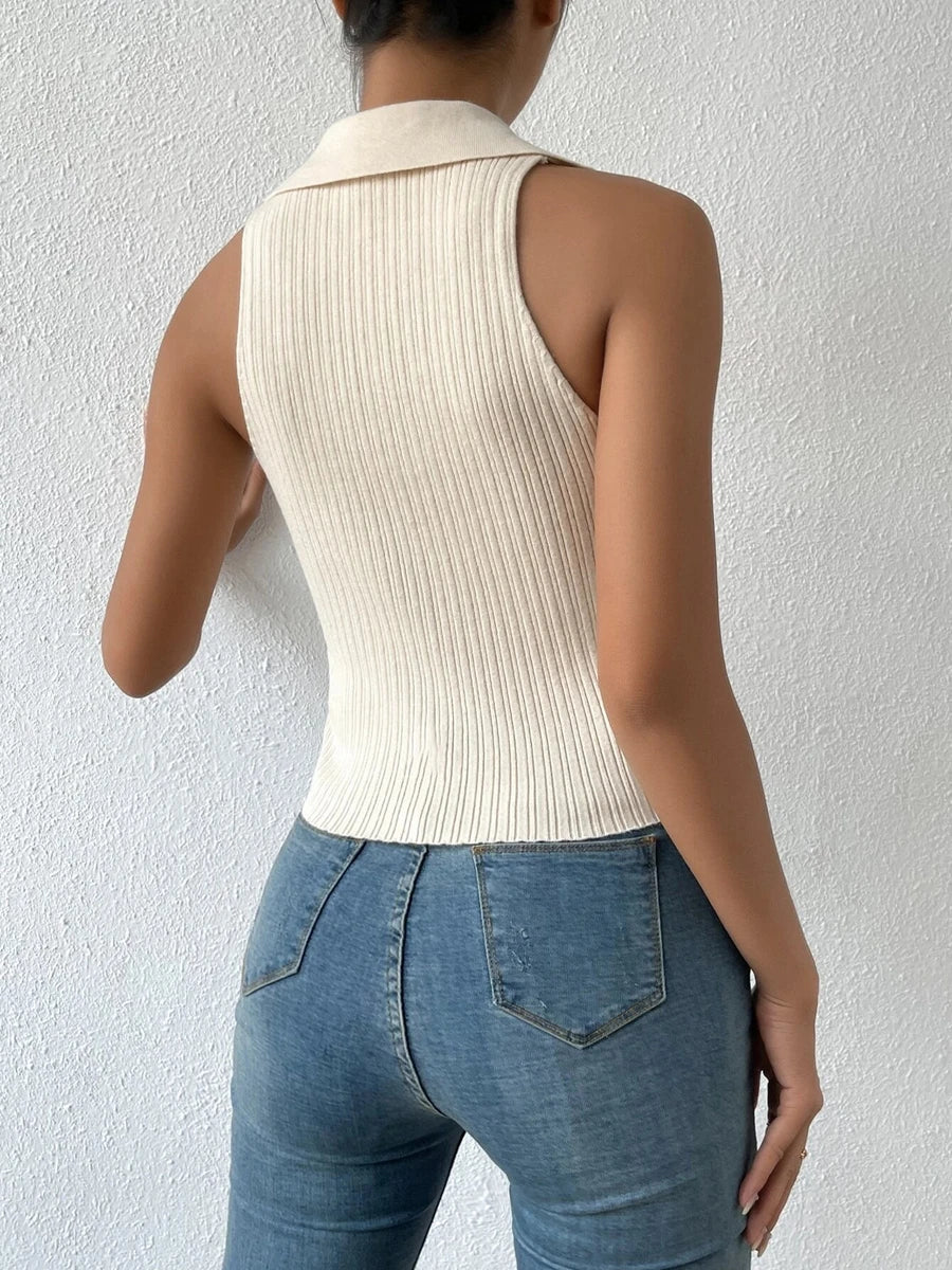 Women's V-Neck Ribbed Knit Sleeveless Crop Top - 10 Summer Colors Available